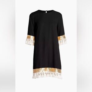 Elegant Black and Gold Dress with Fringe